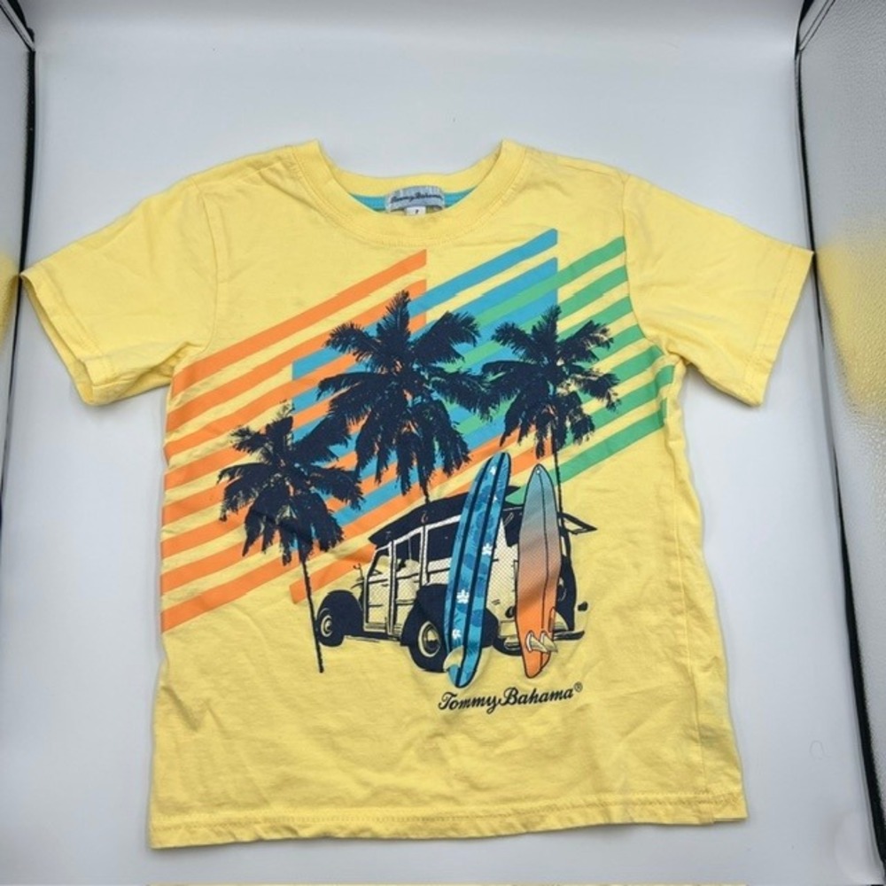 Tommy Bahama Boys‎ Yellow Palm Trees Surfboard Graphic T-Shirt Size 7